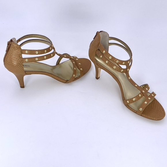STYLE & COMPANY 9.5M LEVINE 3 INCH METALLIC CAMEL BROWN STUDDED STILETTOS - Picture 9 of 12